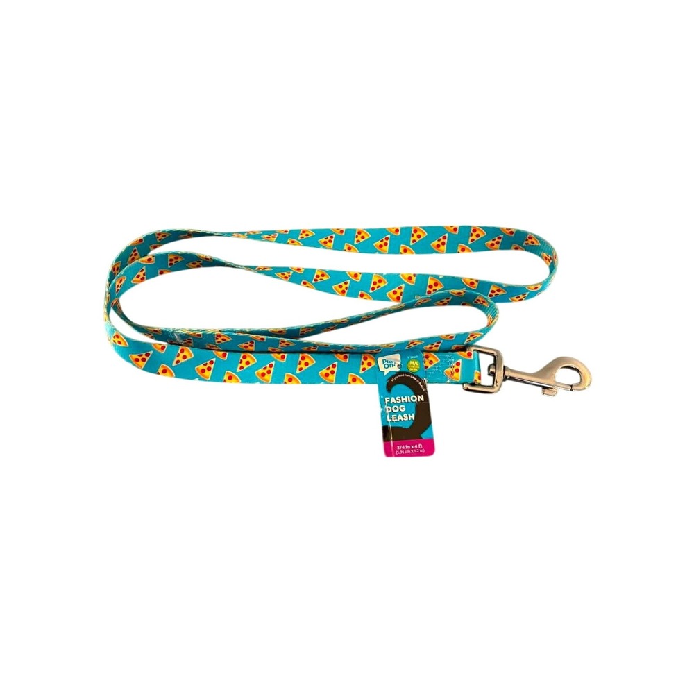 Play On Dog Leash M/L Teal Pizza‎ Slice Print New Fashion Pet Lead 4ft x 3/4in